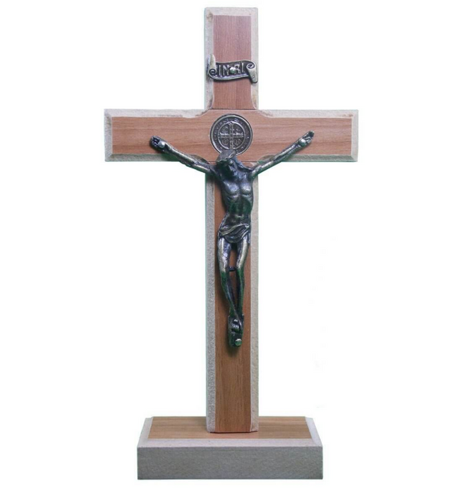 Brazilian São Benedito Saint Benedict Medal Brown Wooden Crucifix 36x19cm