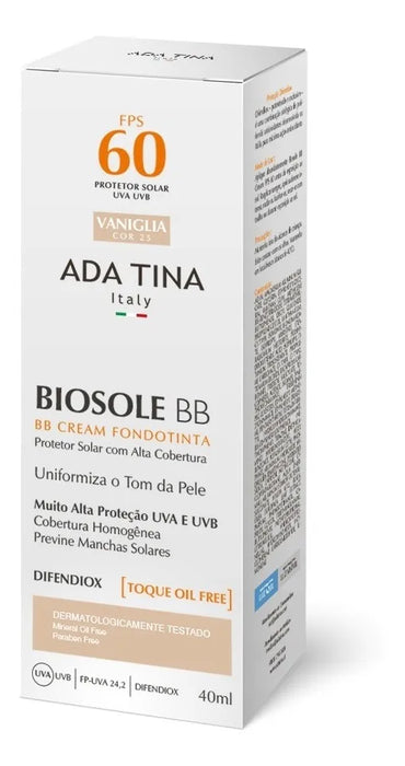 Biosole BB Cream SPF 60 12H Facial Sunscreen with Color, Dry Touch and High Coverage ADA-TINA