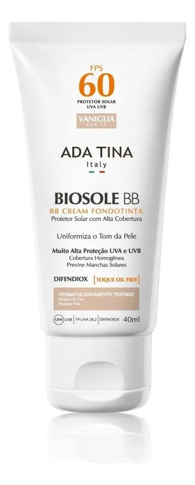 Biosole BB Cream SPF 60 12H Facial Sunscreen with Color, Dry Touch and High Coverage ADA-TINA