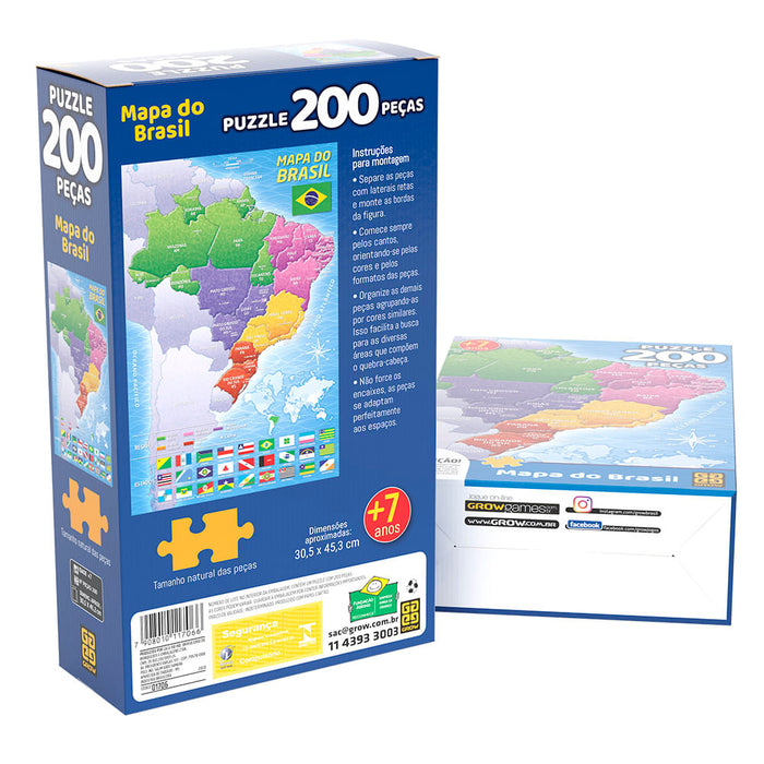 Puzzle 200 peças Mapa do Brasil / Puzzle 200 Pieces Map of Brazil - Grow