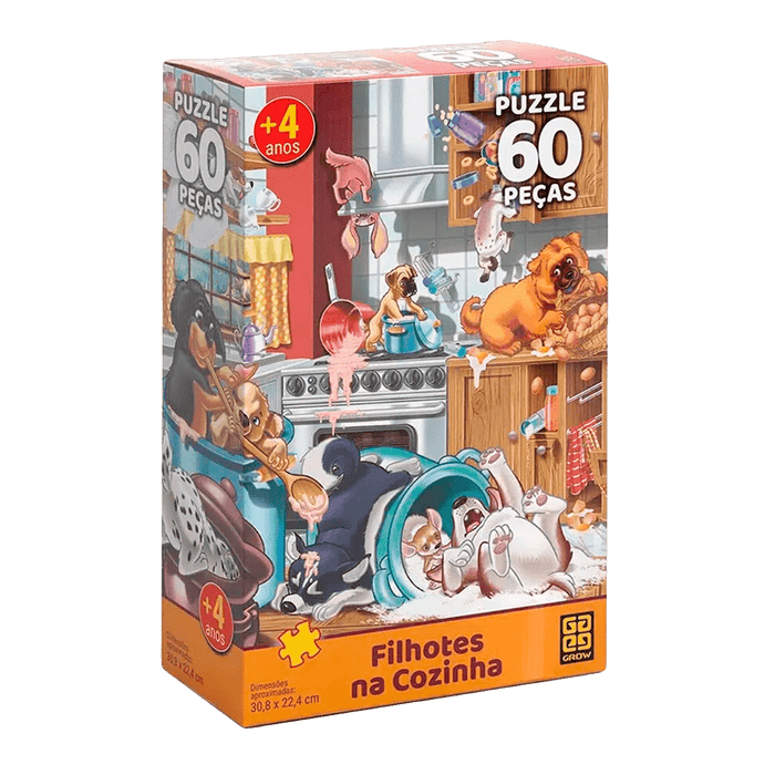 Puzzle 60 peças Filhotes na Cozinha / Puzzle 60 pieces puppies in the kitchen - Grow