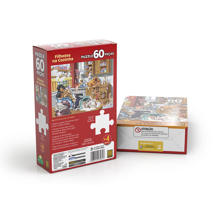 Puzzle 60 peças Filhotes na Cozinha / Puzzle 60 pieces puppies in the kitchen - Grow