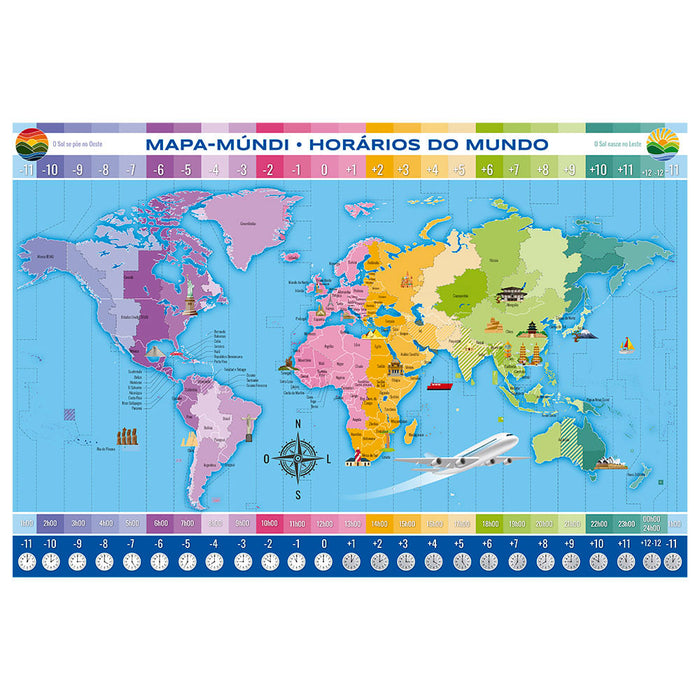 Puzzle 200 peças Horários do Mundo / Puzzle 200 World pieces of the world - Grow