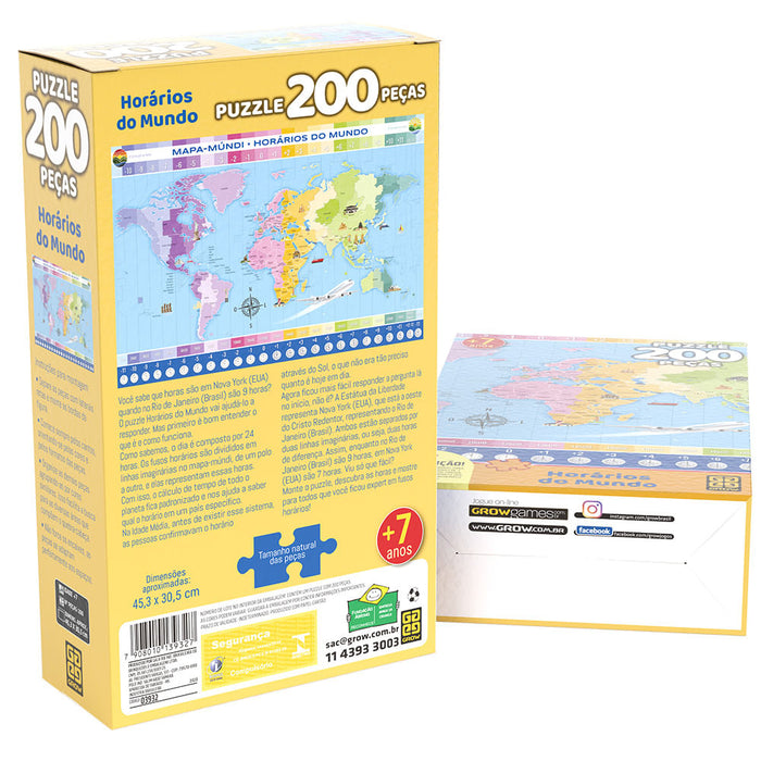 Puzzle 200 peças Horários do Mundo / Puzzle 200 World pieces of the world - Grow