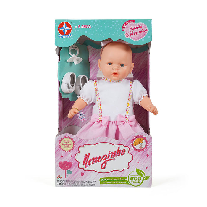 Boneca Nenezinho Vestido Rosa e Branco 44 cm - Estrela