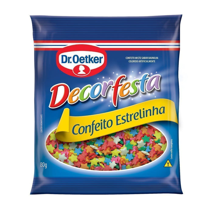Confeito Estrelinha Misto Colorido Sabor Baunilha Decor Festa Dr. OETKER Pacote 80g