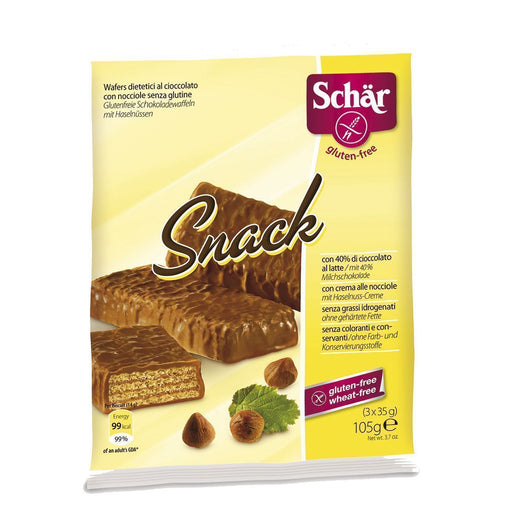 Biscoito Wafe SCHÄR com Cobertura de Chocolate sem Glúten com Creme de Avelã Pacote 105g