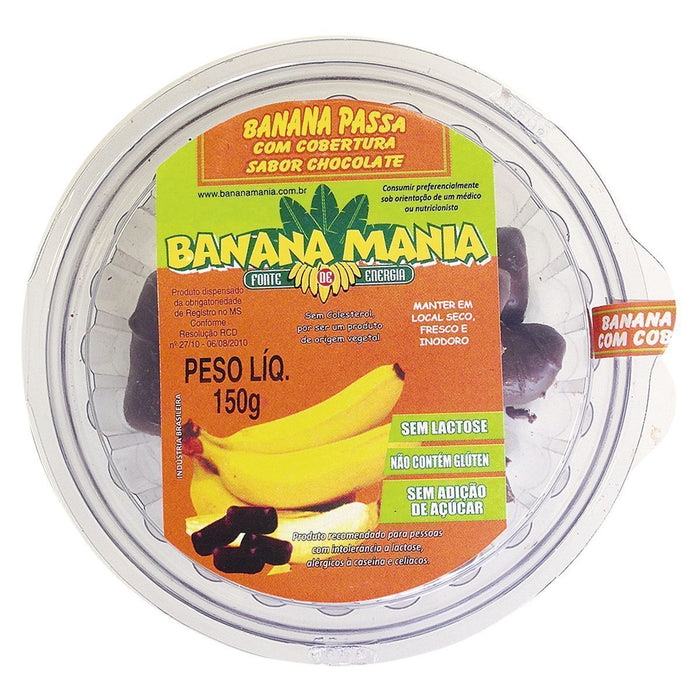 Banana Passa com Cobertura de Chocolate Sem Lactose BANANA MANIA 150g