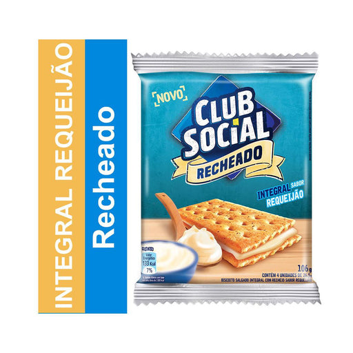 Biscoito CLUB SOCIAL Recheado Integral Sabor Requeijão Pacote 106g