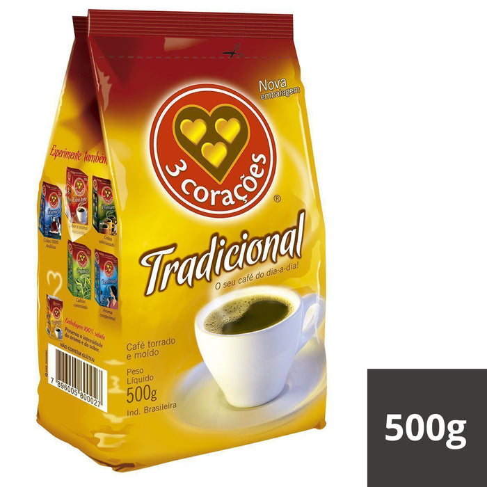 Café Torrado e Moído Tradicional 3 CORAÇÕES Pacote 500g