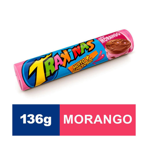 Biscoito TRAKINAS Recheado de Morango Pacote 136g