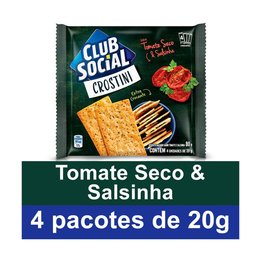 Biscoito CLUB SOCIAL Crostini Sabor Tomate Seco e Salsinha Pacote com 4 Unidades de 20g Cada