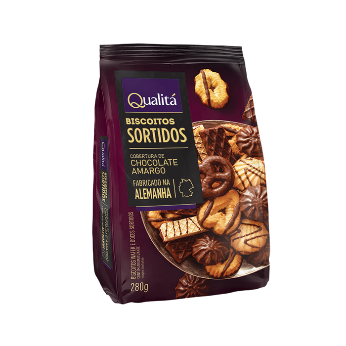 Biscoitos Sortidos Cobertura Sabor Chocolate Amargo QUALITÁ 280g