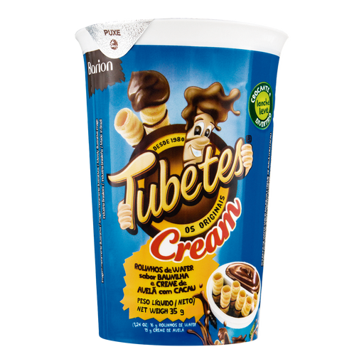 Rolinhos TUBETES Wafer Baunilha com Creme de Avelã e Cacau Copo 35g