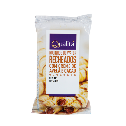 Rolinhos de Wafer Recheados com Creme de Avelã e Cacau QUALITÁ 50g