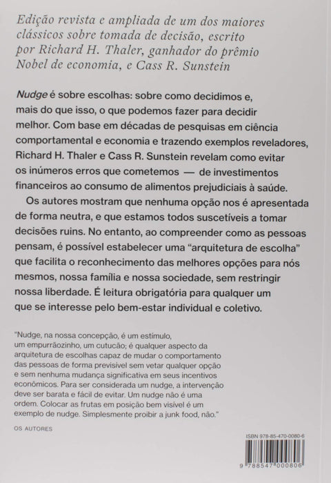 Nudge: Como tomar melhores decisões sobre saúde, dinheiro e felicidade (Português) Capa comum