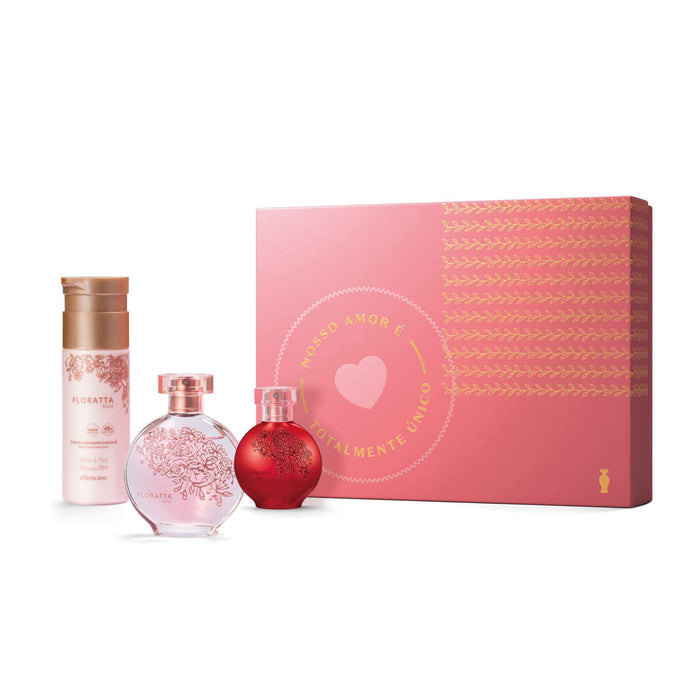Kit Gift Floratta: Rose Deodorant Cologne 75ml + Moisturizing Lotion 200ml + Red Deodorant Cologne 30ml - o Boticario