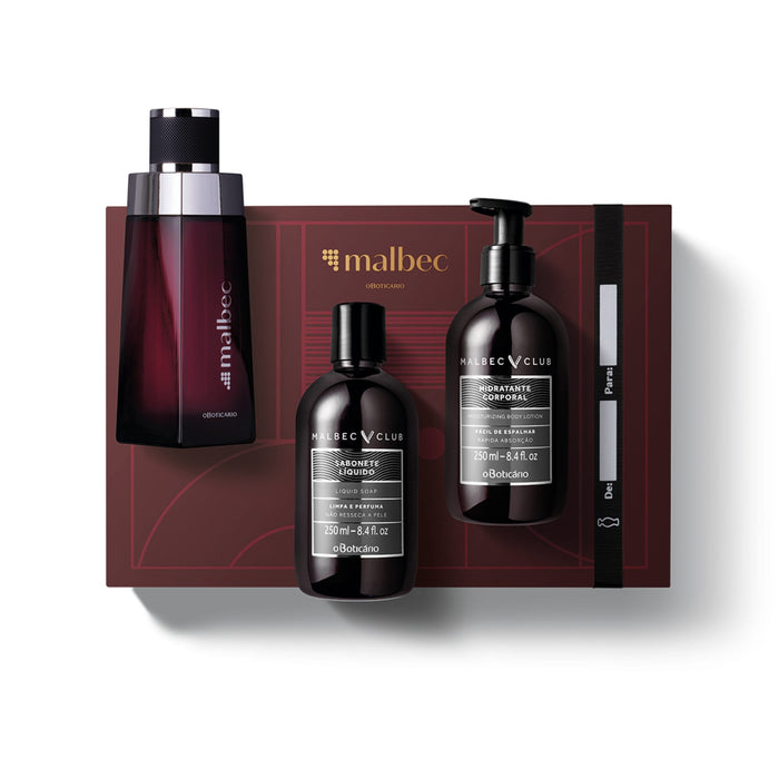 Malbec Gift Kit: Deodorant Cologne 100ml + Body Lotion 250ml + Body Liquid Soap 250ml - o Boticario