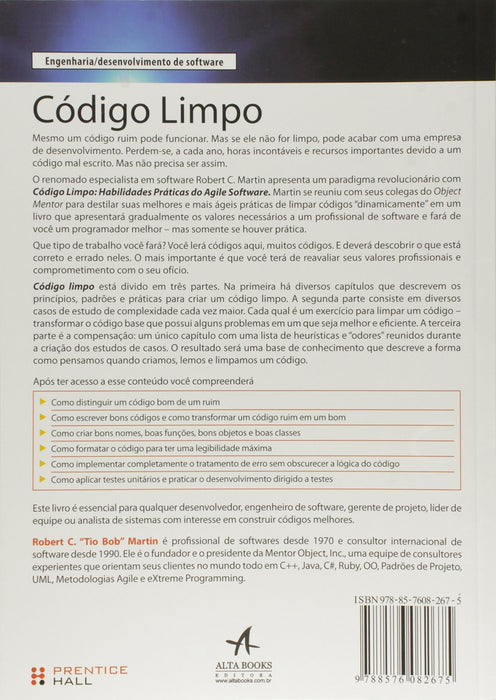 Código Limpo: Habilidades Práticas do Agile Software (Português) Capa comum