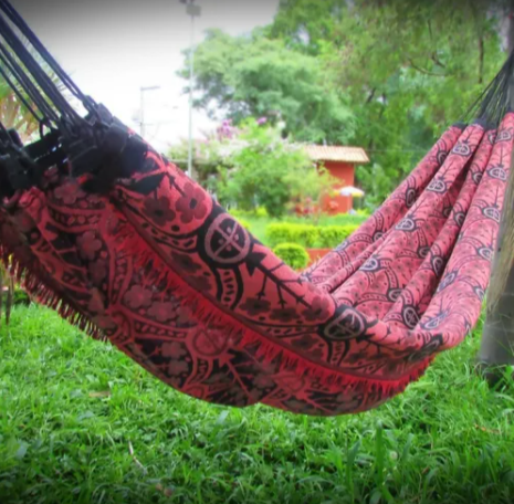 Pink Indian Pattern Hammock - 9 ft by 4 ft - Handmade Woven Cotton