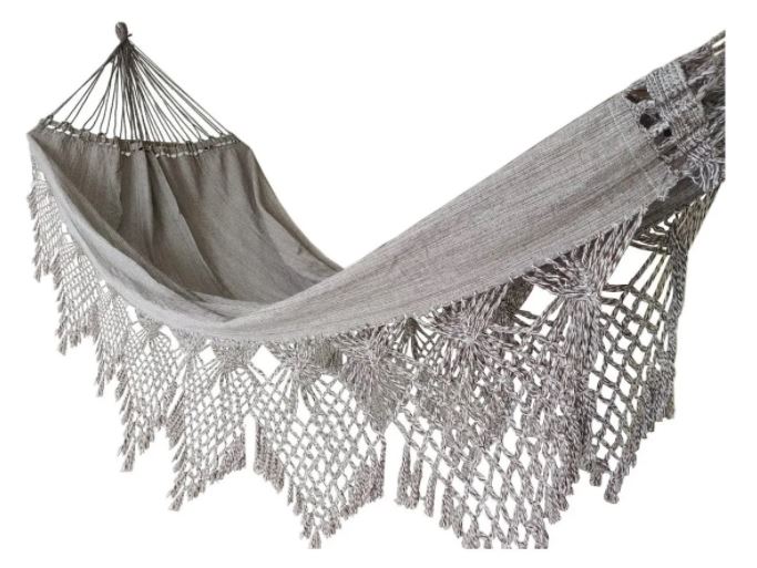 Grey Luxury Hammock with macrame - 14ft x 5ft - Brazilian Premium Handmade w/ Natural Cotton