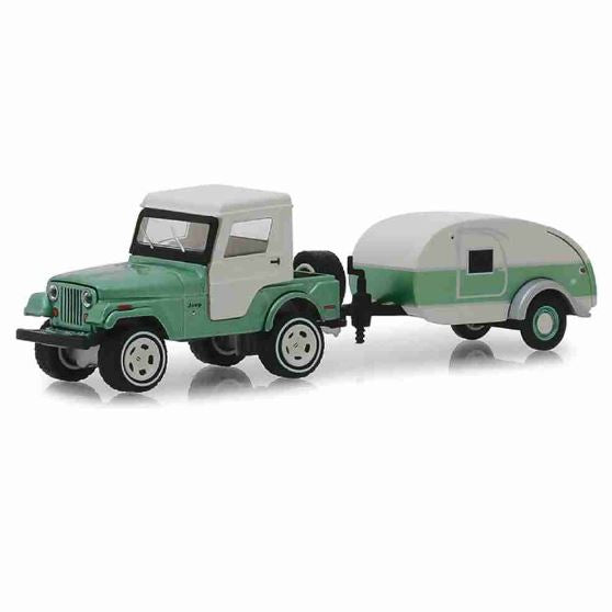 Jeep Car CJ5 1972 + Teardrop Trailer 1:64 Greenlight Miniature Collection Figure