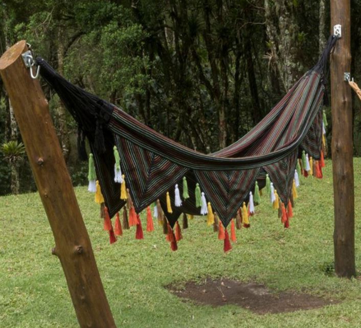 Santa Luzia Paraíba Black Couple Stripe Sleeping Cotton Rest Hammock 14 ft by 5 ft