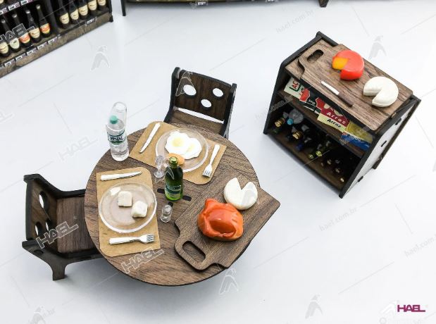 Diorama Acrylic Realistic Miniature Dinner Set for Two + Cellar Cupboard Hael