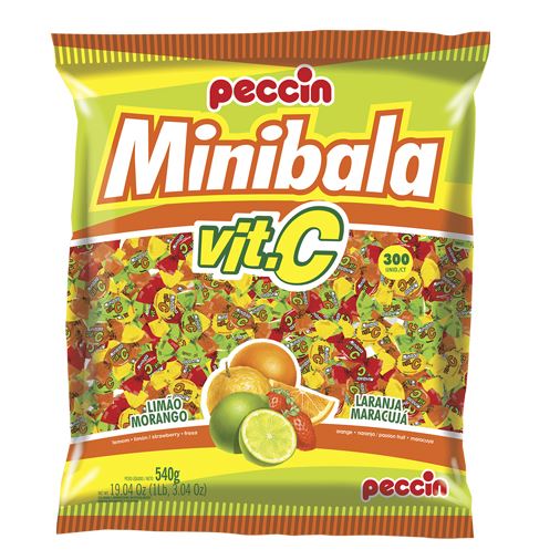 Brazilian Original Minibala Vitamina C Candy Sweet Citric Fruits 540g - Peccin