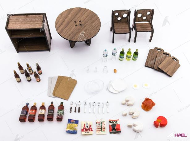 Diorama Acrylic Realistic Miniature Dinner Set for Two + Cellar Cupboard Hael