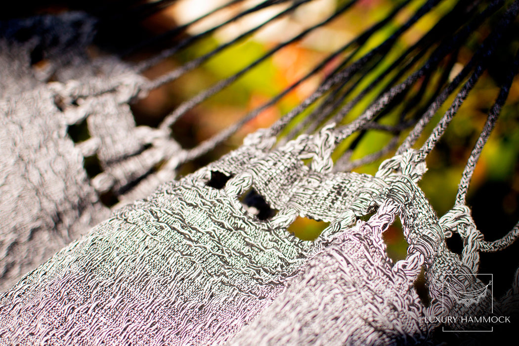 Grey Luxury Hammock with macrame - 14ft x 5ft - Brazilian Premium Handmade w/ Natural Cotton