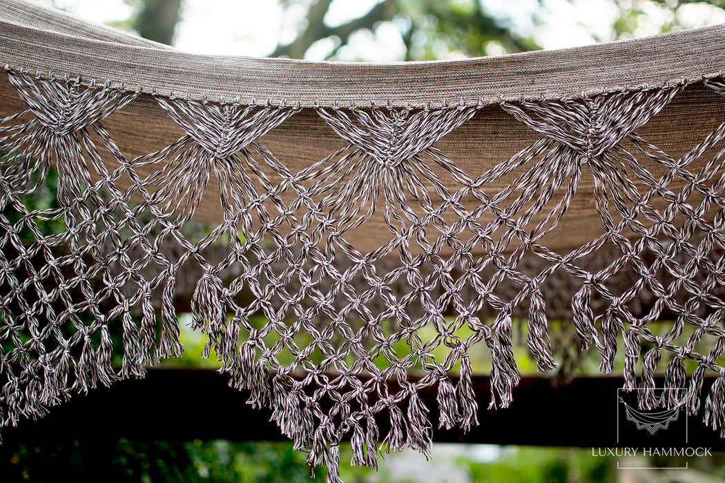 Grey Luxury Hammock with macrame - 14ft x 5ft - Brazilian Premium Handmade w/ Natural Cotton