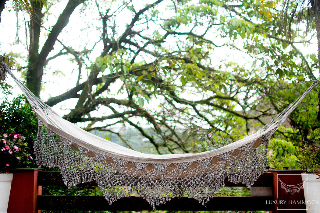 Grey Luxury Hammock with macrame - 14ft x 5ft - Brazilian Premium Handmade w/ Natural Cotton