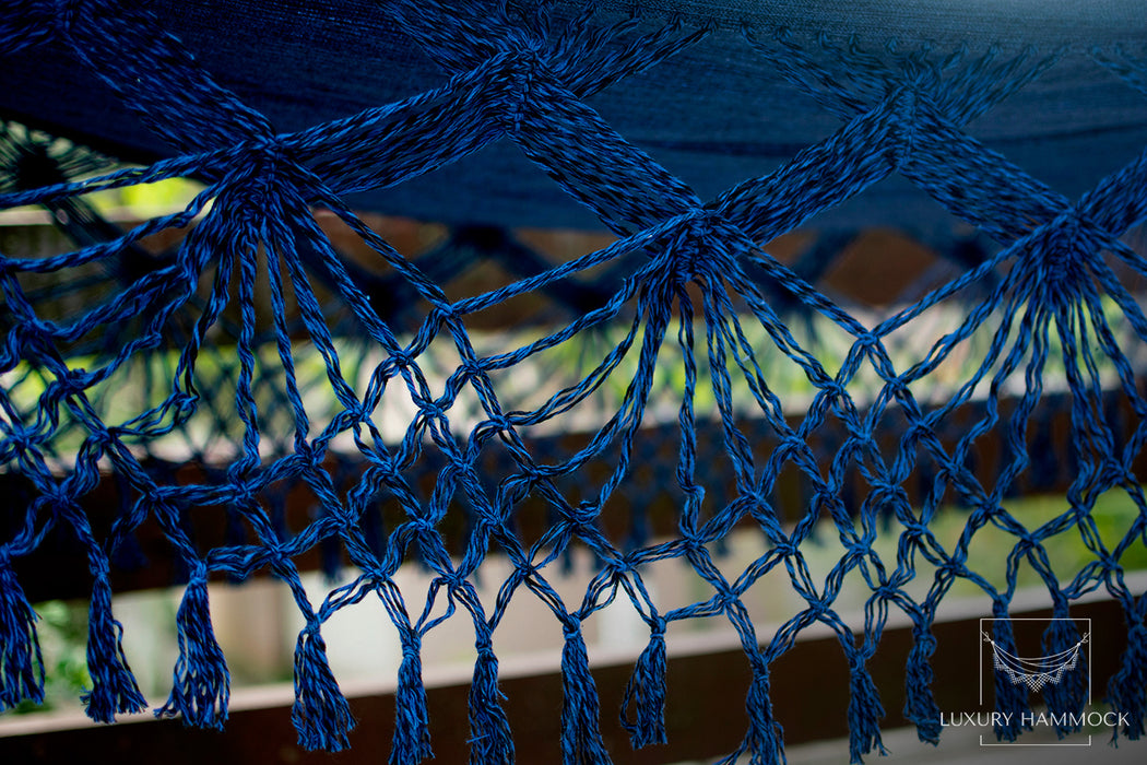 Navy Blue Luxury Hammock with macrame - 14ft x 5ft - Brazilian Premium Handmade w/ Natural Cotton