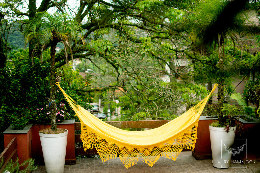 Yellow Luxury Hammock with macrame - 14ft x 5ft - Brazilian Premium Double Handmade w/ Natural Cotton