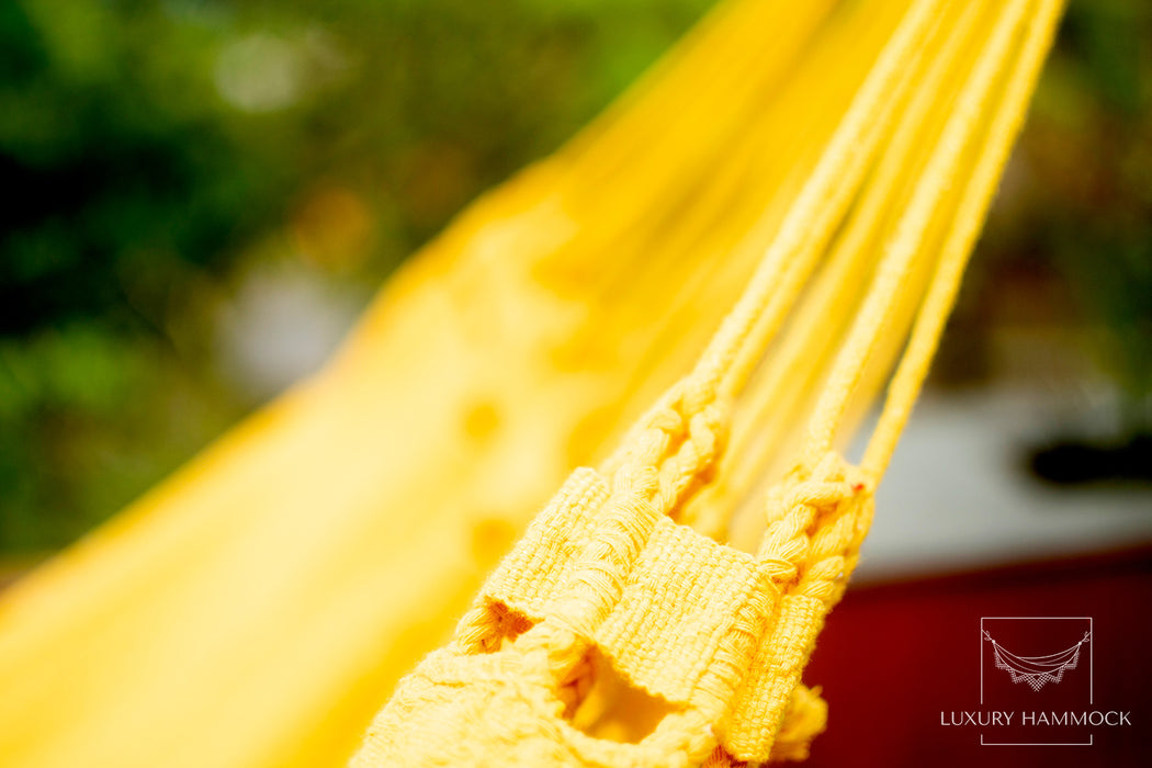 Yellow Luxury Hammock with macrame - 14ft x 5ft - Brazilian Premium Double Handmade w/ Natural Cotton