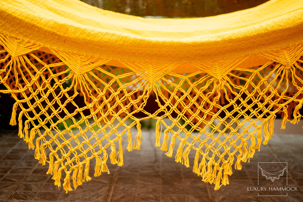 Yellow Luxury Hammock with macrame - 14ft x 5ft - Brazilian Premium Double Handmade w/ Natural Cotton