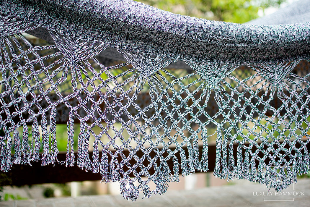 Gray Luxury Hammock with macrame - 14ft x 5ft - Brazilian Premium Double Handmade w/ Natural Cotton