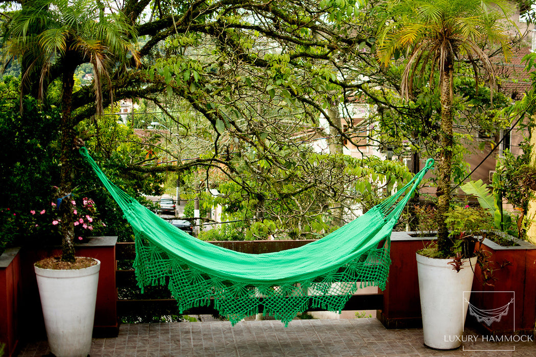 Green Luxury Hammock with macrame - 14ft x 5ft - Brazilian Premium Handmade w/ Natural Cotton