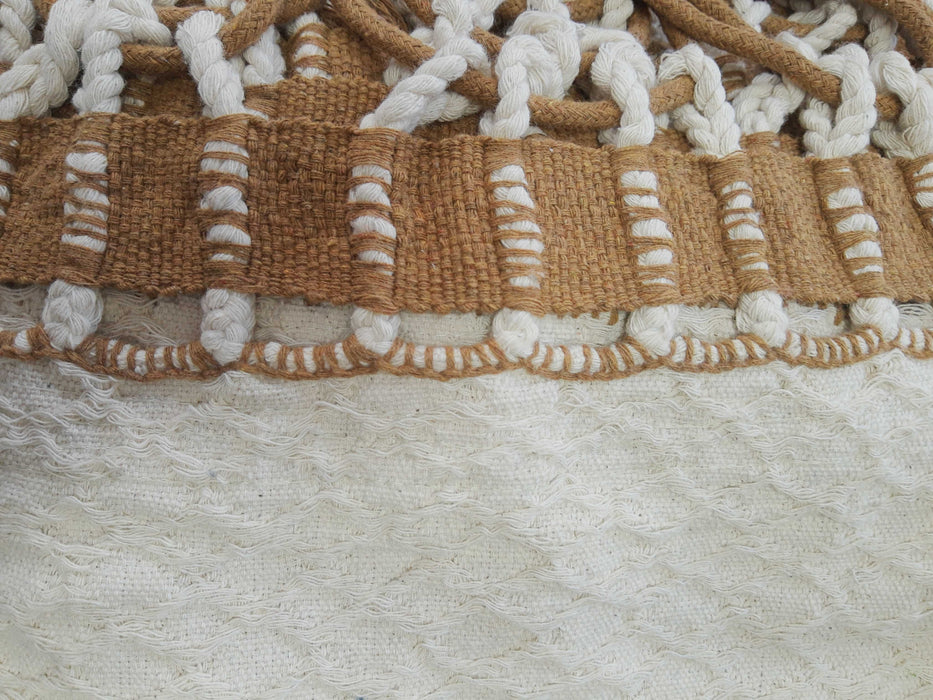 Double Hammock White Brown Luxury Pattern - 14 ft by 5 ft - Premium Brazilian Handmade Woven Cotton