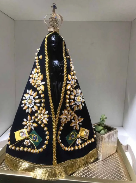Brazilian National Crowned Our Lady Aparecida Gypsum Image 30cm Replica