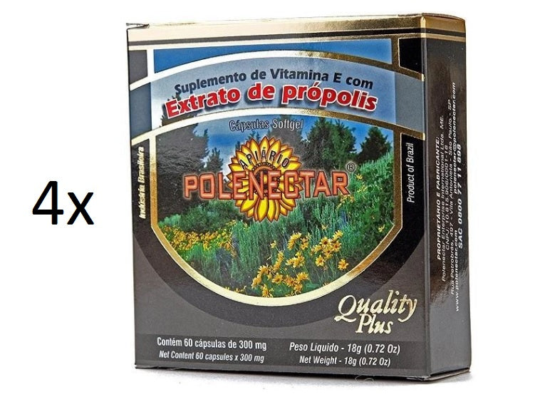 Lot of 4 boxes w/ 60 Caps. each Softgel Propolis Extract Vitamin E - Polenectar