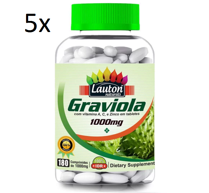 5x180 capsules 1000mg Each Brazilian Organic Graviola Dietary Supplement - Lauton