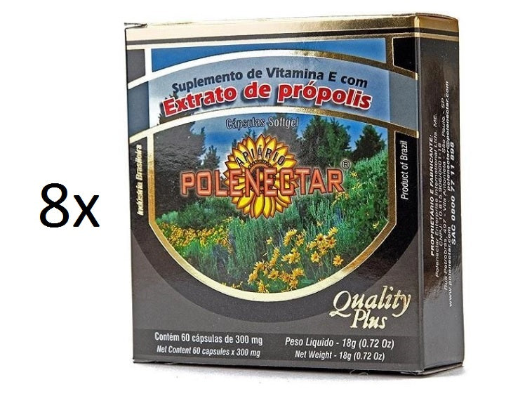 Lot of 8 boxes w/ 60 Caps. each Softgel Propolis Extract Vitamin E - Polenectar