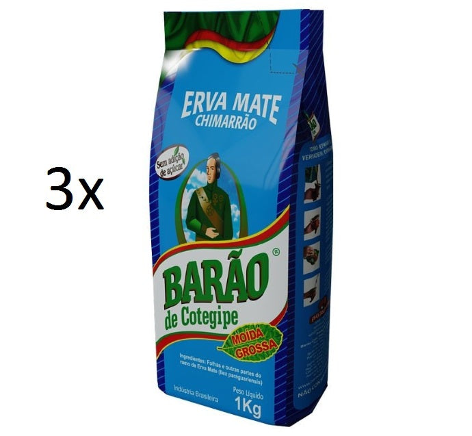 Lot of 3 Brazilian Yerba Erva Mate Thick Grain Chimarrao 1kg - Barão de Cotegipe