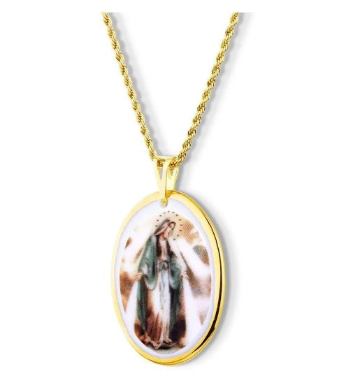 Pendant Faith Medal Our Lady Of Graces Religious 18k Gold Necklace Acessories