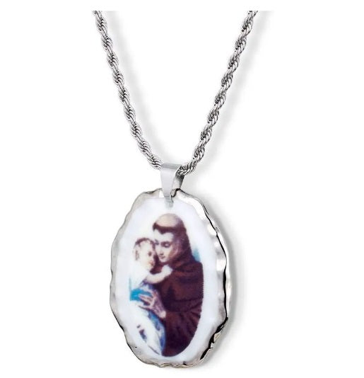 Brazilian Pendant Medal Saint Santo Anthony 18k White Gold Religious Acessories