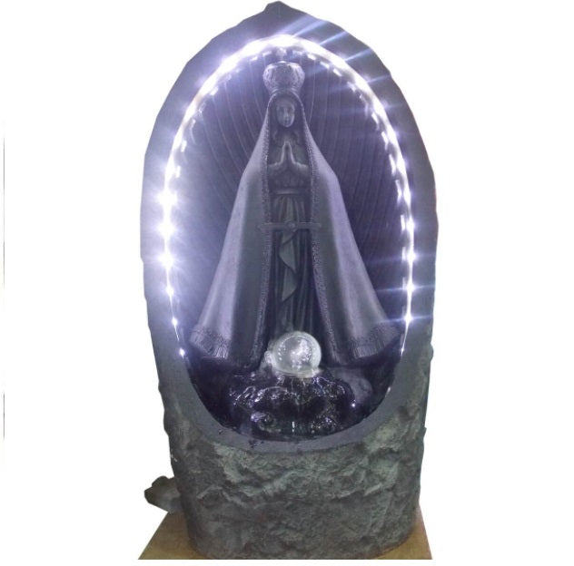 Brazilian Our Lady of Aparecida Dark Resin Water Fountain Religious Decor 110V