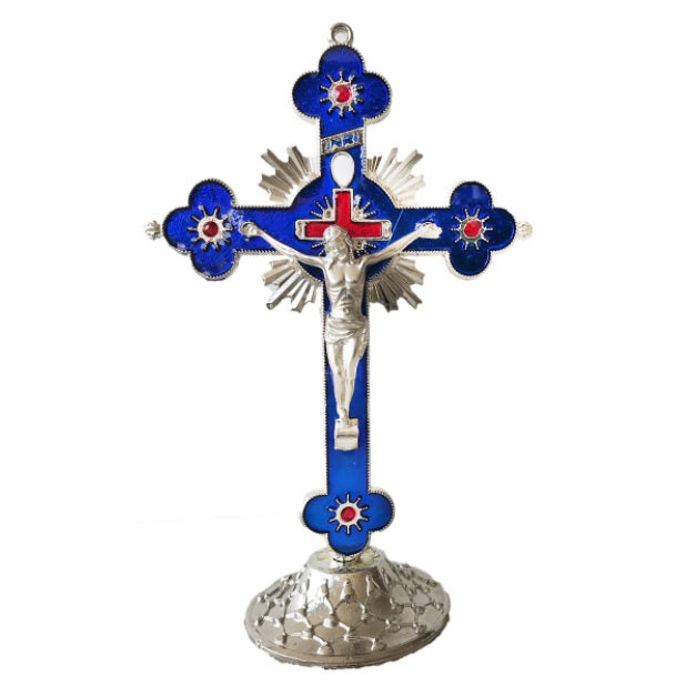 Brazilian Original São Benedito Saint Benedict Metal Table Collectible Crucifix 16cm