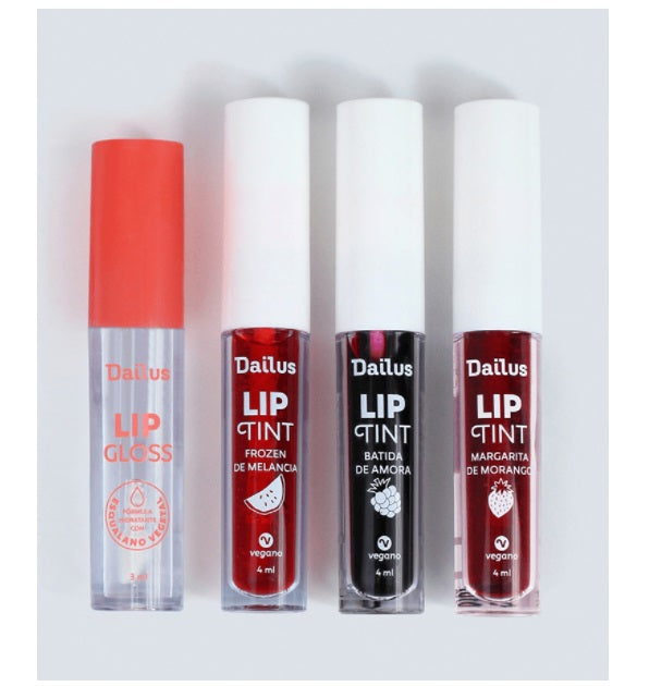 Brazilian Original Dailus Lip Tin Lip Gloss Set Kit 4x4ml Lips Makeup Beauty